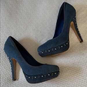 FRH Stylish Denim High Heels with Stud Accents
